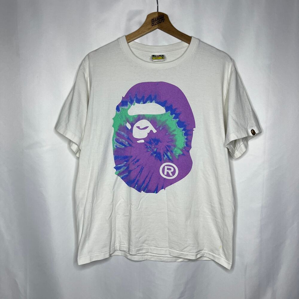 A Bathing APE BAPE Tie Dye Ape Head Nigo Tee in White M